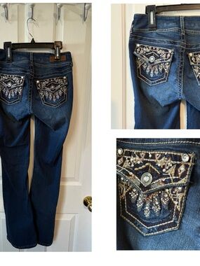 Wallflower Dark Blue Boot Cut Jeans with Embellished Back Pockets